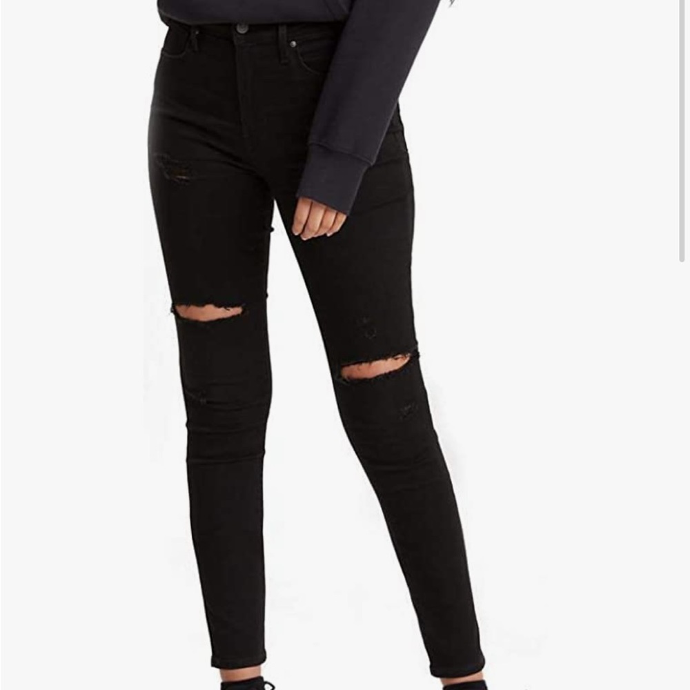 Levi's Women's 721 High Rise Skinny Jeans Black Distressed